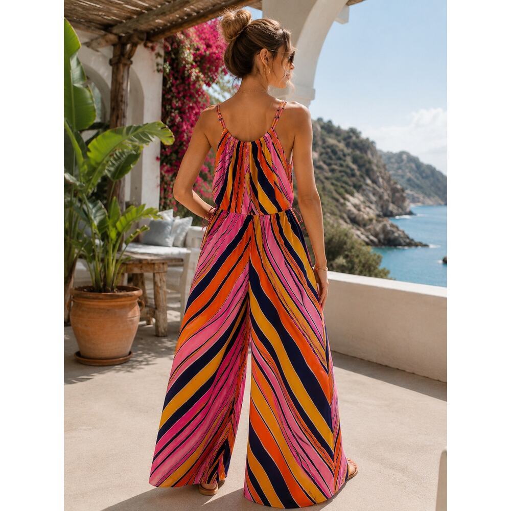 Maeve Anthro Wide Leg Jumpsuit Romper Pink Orange Palazzo Coastal Boho New - Picture 3 of 16